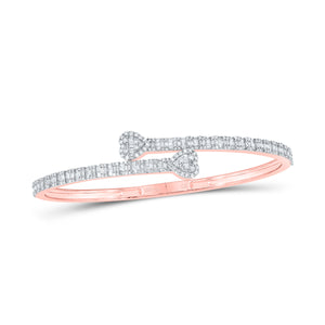 14kt Rose Gold Womens Baguette Diamond Heart Cuff Bangle Bracelet 1-1/2 Cttw