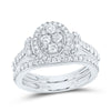 10kt White Gold Round Diamond Oval Cluster Bridal Wedding Ring Band Set 1 Cttw