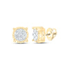10kt Yellow Gold Womens Round Diamond Flower Cluster Earrings 1/10 Cttw