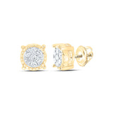 10kt Yellow Gold Womens Round Diamond Flower Cluster Earrings 1/10 Cttw
