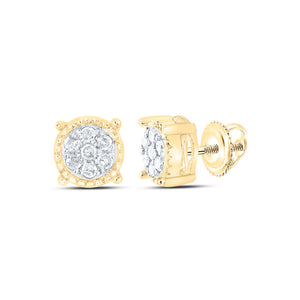 10kt Yellow Gold Womens Round Diamond Flower Cluster Earrings 1/10 Cttw