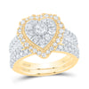 10kt Yellow Gold Round Diamond Heart Bridal Wedding Ring Band Set 2 Cttw