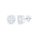 10kt White Gold Baguette Diamond Cluster Earrings 5/8 Cttw