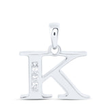 10kt White Gold Womens Round Diamond K Initial Letter Pendant 1/20 Cttw