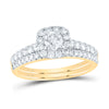 10kt Yellow Gold Round Diamond Halo Bridal Wedding Ring Band Set 1 Cttw