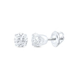 14kt White Gold Unisex Round Diamond Solitaire Stud Earrings 7/8 Cttw
