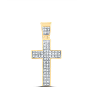 10kt Yellow Gold Mens Round Diamond Cross Charm Pendant 1/2 Cttw