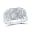 10kt White Gold Mens Round Diamond Rectangle Cluster Ring 1/2 Cttw