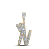 10kt Yellow Gold Mens Round Diamond N Crown Letter Charm Pendant 1-1/3 Cttw