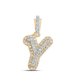 10kt Yellow Gold Womens Round Diamond Y Initial Letter Pendant 1/6 Cttw