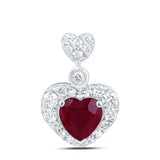 10kt White Gold Womens Heart Ruby Diamond Fashion Pendant 3/8 Cttw