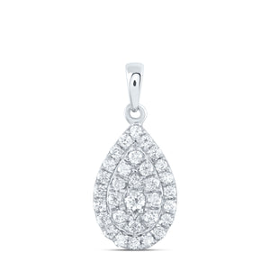 10kt White Gold Womens Round Diamond Teardrop Pendant 1/2 Cttw