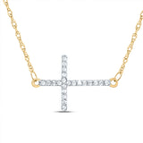 10kt Yellow Gold Womens Round Diamond Horizontal Cross Necklace 1/20 Cttw