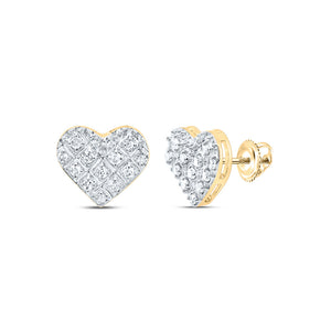 10kt Yellow Gold Womens Round Diamond Heart Earrings 1/10 Cttw