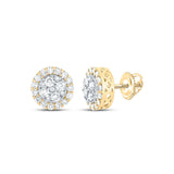 14kt Yellow Gold Round Diamond Cluster Earrings 7/8 Cttw