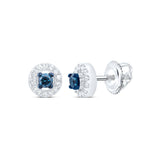 10kt White Gold Womens Round Blue Color Enhanced Diamond Halo Earrings 1/5 Cttw