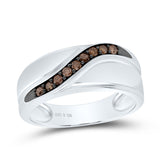 Sterling Silver Mens Round Brown Diamond Wedding Band Ring 1/4 Cttw
