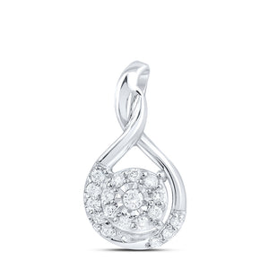 10kt White Gold Womens Round Diamond Cluster Pendant 1/10 Cttw