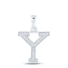 10kt White Gold Womens Round Diamond Initial Y Letter Pendant 1/12 Cttw
