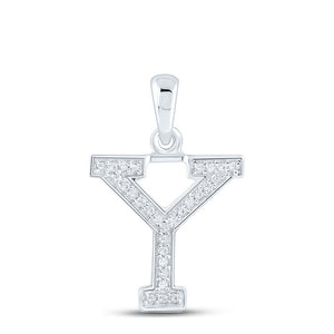 10kt White Gold Womens Round Diamond Initial Y Letter Pendant 1/12 Cttw