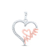 Two-tone Sterling Silver Womens Round Diamond Mom Heart Pendant 1/20 Cttw