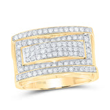 10kt Yellow Gold Mens Round Pave-set Diamond Rectangle Cluster Ring 1 Cttw