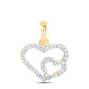 10kt Yellow Gold Womens Round Diamond Double Heart Pendant 1/10 Cttw