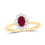 10kt White Gold Womens Oval Ruby Diamond Halo Ring 3/4 Cttw