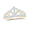 10kt Yellow Gold Womens Round Diamond Heart Crown Fashion Ring 1/4 Cttw