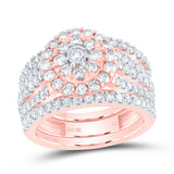 10kt Rose Gold Round Diamond Bridal Wedding Ring Band Set 1-7/8 Cttw