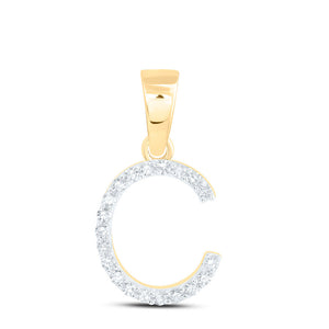10kt Yellow Gold Womens Round Diamond C Initial Letter Pendant 1/12 Cttw
