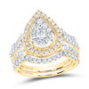 10kt Yellow Gold Round Diamond Teardrop Bridal Wedding Ring Band Set 1 Cttw