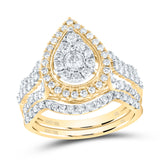 10kt Yellow Gold Round Diamond Teardrop Bridal Wedding Ring Band Set 1 Cttw