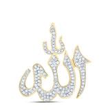 10kt Yellow Gold Mens Round Diamond Allah Islam Charm Pendant 1/3 Cttw