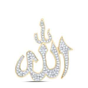 10kt Yellow Gold Mens Round Diamond Allah Islam Charm Pendant 1/3 Cttw