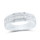 14kt White Gold Mens Round Diamond Wedding Single Row Band Ring 1/2 Cttw