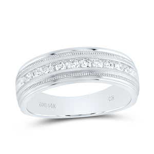 14kt White Gold Mens Round Diamond Wedding Single Row Band Ring 1/2 Cttw