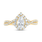 14kt Yellow Gold Pear Diamond Halo Bridal Wedding Engagement Ring 1 Cttw
