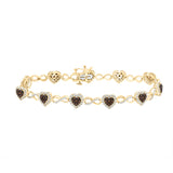 10kt Yellow Gold Womens Round Brown Diamond Heart Bracelet 1-7/8 Cttw