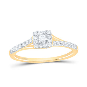 10kt Yellow Gold Womens Round Diamond Halo Promise Ring 1/4 Cttw