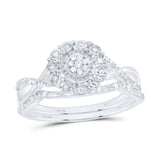 Sterling Silver Round Diamond Cluster Bridal Wedding Ring Band Set 1/5 Cttw