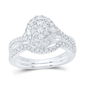 10kt White Gold Round Diamond Oval Bridal Wedding Ring Band Set 5/8 Cttw