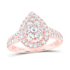 10kt Rose Gold Womens Round Diamond Teardrop Cluster Ring 1 Cttw