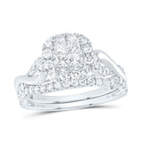 10kt White Gold Princess Diamond Square Bridal Wedding Ring Band Set 1 Cttw