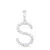 10kt White Gold Womens Round Diamond Initial S Letter Pendant 1/5 Cttw