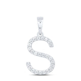 10kt White Gold Womens Round Diamond Initial S Letter Pendant 1/5 Cttw