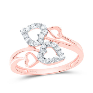 10kt Rose Gold Womens Round Diamond Double Heart Ring 1/4 Cttw