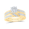 14kt Yellow Gold His Hers Round Diamond Cluster Matching Wedding Set 1/2 Cttw