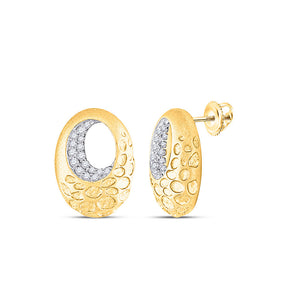 14kt Yellow Gold Womens Round Diamond Pitted Oval Earrings 1/5 Cttw