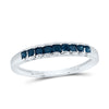 10kt White Gold Womens Princess Blue Color Enhanced Diamond Ribbed Band Ring 1/4 Cttw